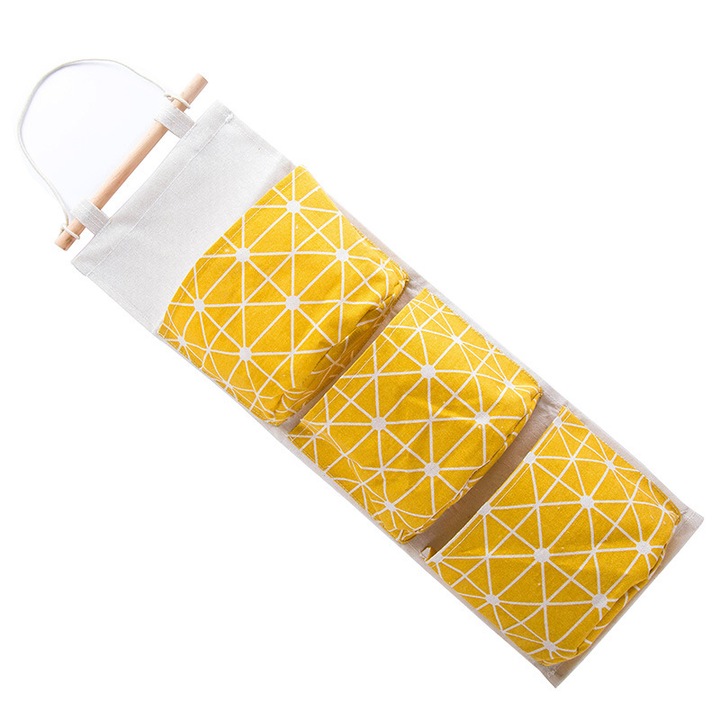 Cutie de depozitare pentru jucarii si carti, Anmai, cu 3 compartimente spatioase, bumbac, galben, 58x20 cm