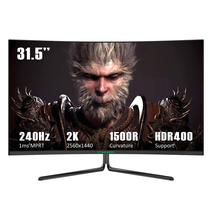TITAN ARMY C32C1S 1500R Извит монитор за игри, 31,5-инчов 2560*1440 HVA бърз панел, 240Hz честота на опресняване, 1ms GTG, адаптивна синхронизация, HDR400, 99% sRGB, режим Game Plus, поддръжка на PIP и PBP дисплей, слаба синя светлина