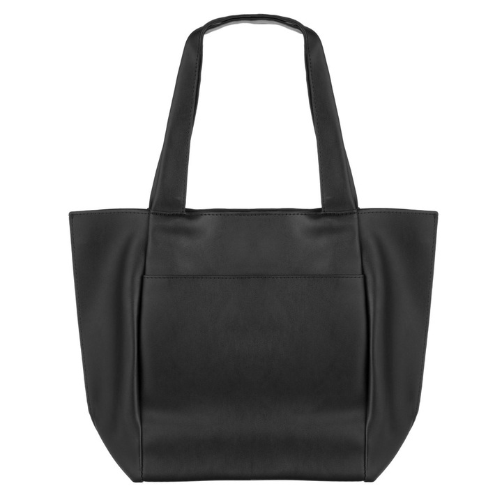 Geanta pentru femei Shopiens®, de culoare neagra cu textura mata, se inchide cu capsa magnetica, 42 x 14 x 30 cm