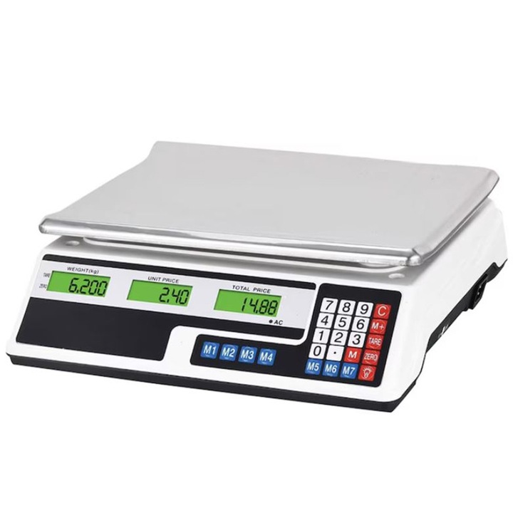 Cantar Electronic Precizie EDAR Pentru Magazine, Piata, Comercial, 40 Kg, Digital, Functie TARE, Display Luminat, Platforma Metalica, Alb