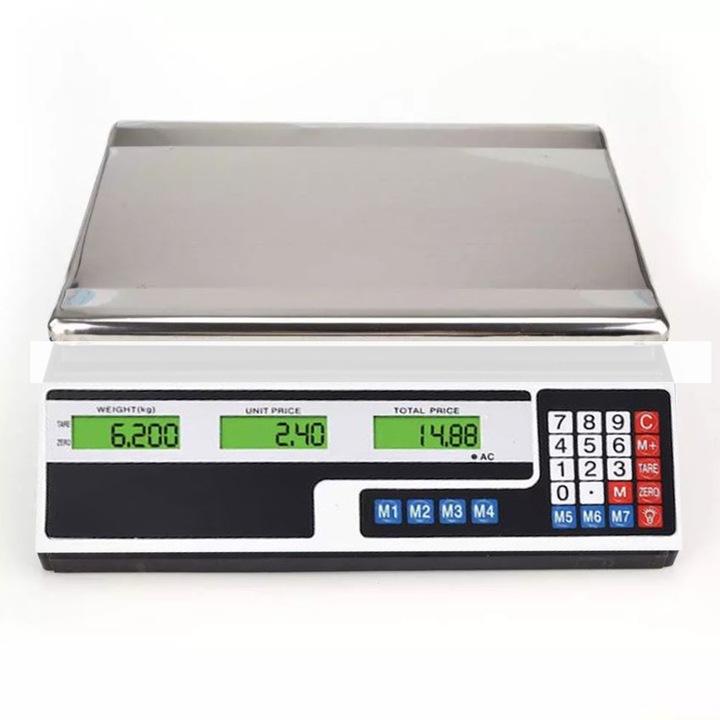 GREATON Precíziós elektronikus mérleg, Kereskedelmi, Boltokhoz, Piachoz, Raktárhoz, Tápegységhez, Maximális súly 40 kg, TARE funkció, Fém platform, Fehér