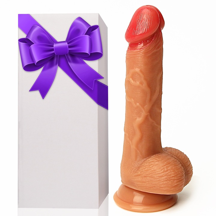 Dildo realist, stimulare punct G, Wanyan®, cu ventuza mare, silicon moale, Impermeabil, maro galbui, foarte mare, 18.7cm