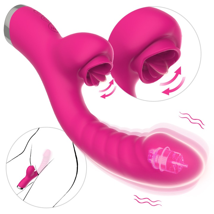 Vibrator limba Wanyan®, jucarie sexuala, stimulator puternic 2 in 1 pentru clitoris si punct G, ABS + silicon medical, reincarcabil prin USB, rosu