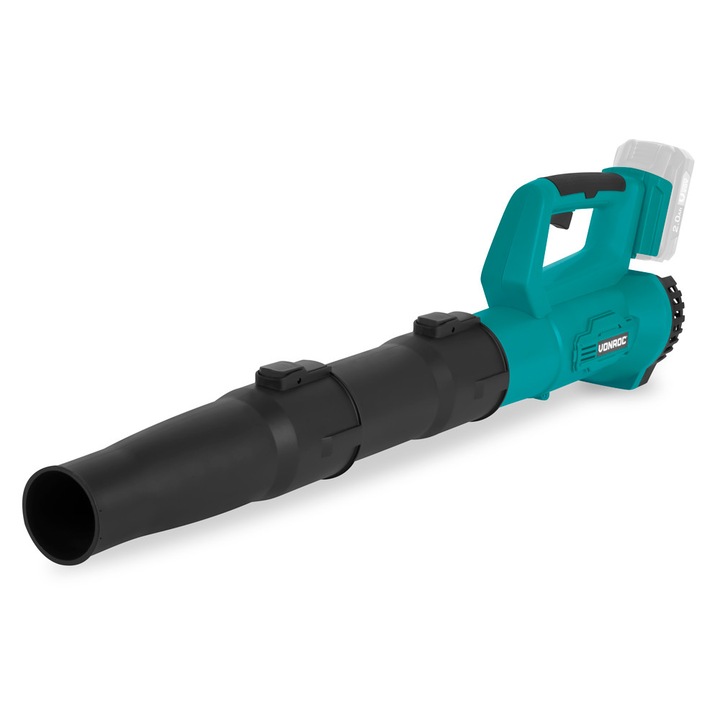 Akkumulátoros Levélfúvó, VONROC, LB503DC, 20V, axiális kialakítású, 129 km/h, 7 m3/perc, több fúvóerő kevesebb légmozgásal, akkumulátor és töltő nélkül