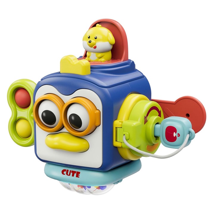 Cub Interactiv Montessori Multi 6in1 Activitati Senzoriale, educativa si senzoriala pentru bebelusi, pentru abilitati motrice, multicolora, pentru copii 1 - 3 ani, OUYLAF, Multicolor