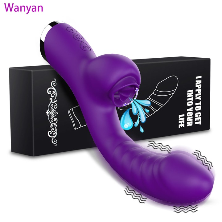 Вибратор тип език Wanyan, Мощен, 2 в 1, Стимулатор за клитор и G точка, ABS/Медицински силикон, USB зареждане, Лилав