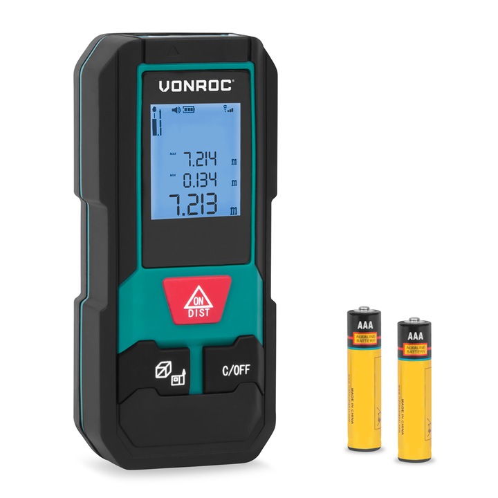 Лазерен далекомер, VONROC, LD504DC, 20m, разстояние, площ, обем, Питагор