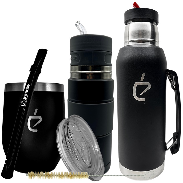 Yerba Mate tea készlet set 5, Un Mate, rozsdamentes acél, 350ml, fekete