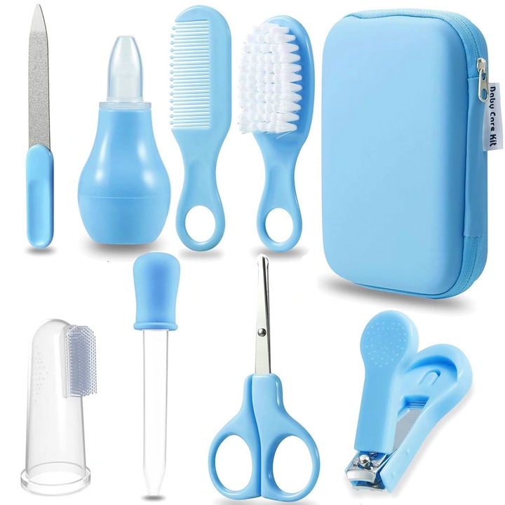 Set ingrijire bebelusi, 8 piese, pieptene si perie par moale, WANDAVICTA®, aspirator nazal, unghiera, forfecuta