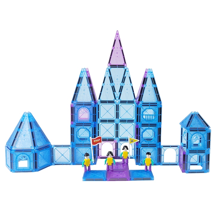 Set de constructie cu placi magnetice, MEEQIAO, set de Constructie Magnetic include 128 de Piese, jucarii educationale pentru copii, numeroase Posibilitati de Construit Creativ, Dezvoltarea Abilitatilor Motrice si a Imaginatiei, 3 ani +, multicolor