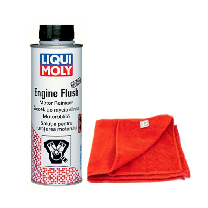 Adalék készlet motortisztításhoz LIQUI MOLY Engine Flush plus szuper nedvszívó mikroszálas kendő
