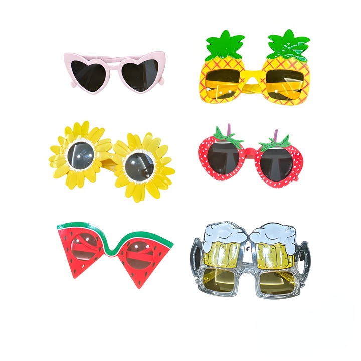 Комплект от 6 парти чаши, забавни значки, многоцветни