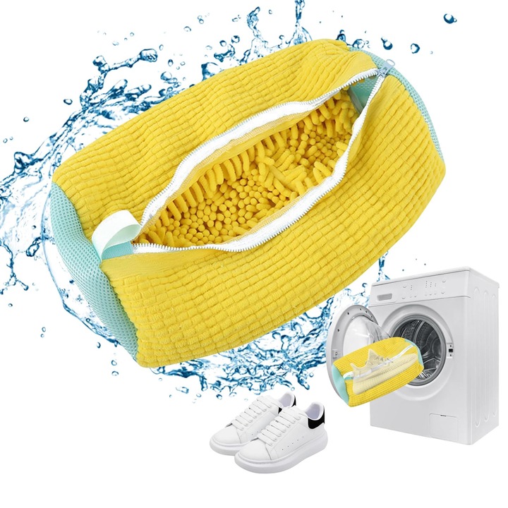 Sac de spalat incaltaminte - Saculeti pentru rufe, reutilizabile, Sac de depozitat pantofi, WANDAVICTA®, pentru Pantofi Sport, Ghete, Papuci. Protectie la Masina de Spalat pentru Toate Marimile,39x19cm,270g，galben