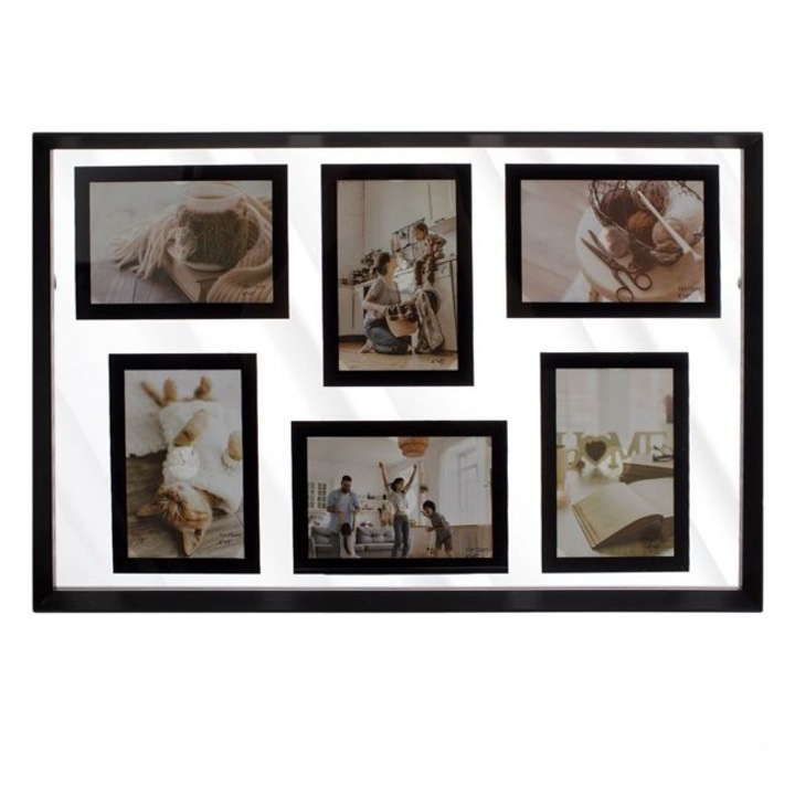 Rama foto decorativa, neagra, cu 6 pozitii pentru poze 10x15cm, din lemn, 55x35cm