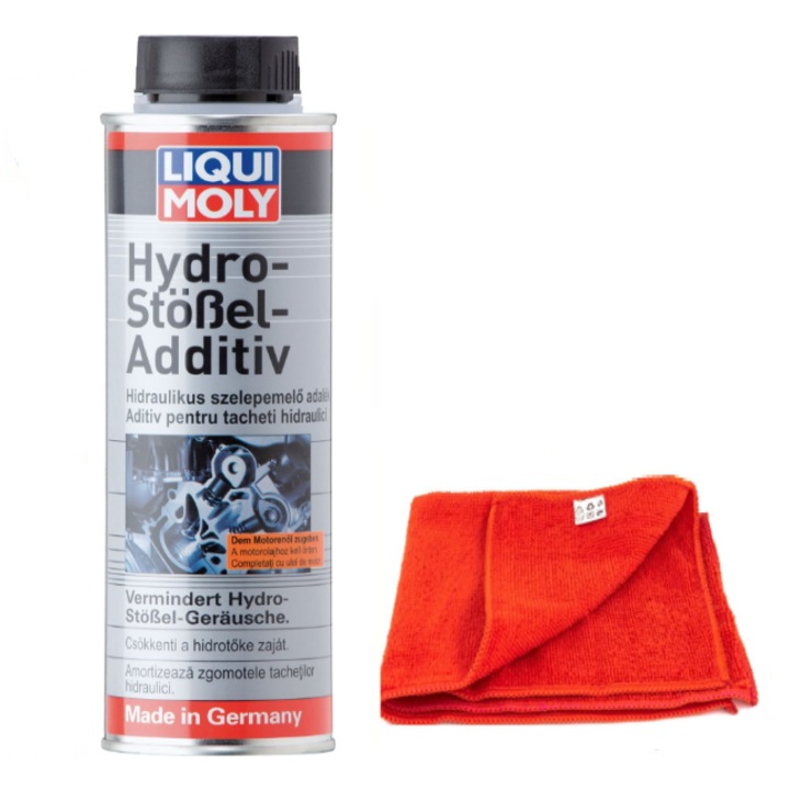 LIQUI MOLY "Hydro Stossel" olajadalék készlet szelepekhez és hidraulika dugókhoz plusz szuper nedvszívó mikroszálas kendő
