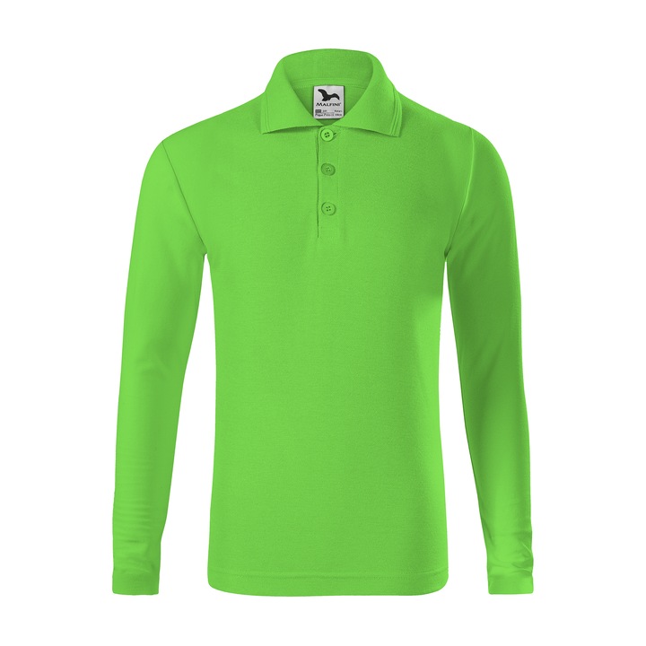 Детска поло тениска, Пике, дълъг ръкав, плътност 200 g/m², Ябълково зелен