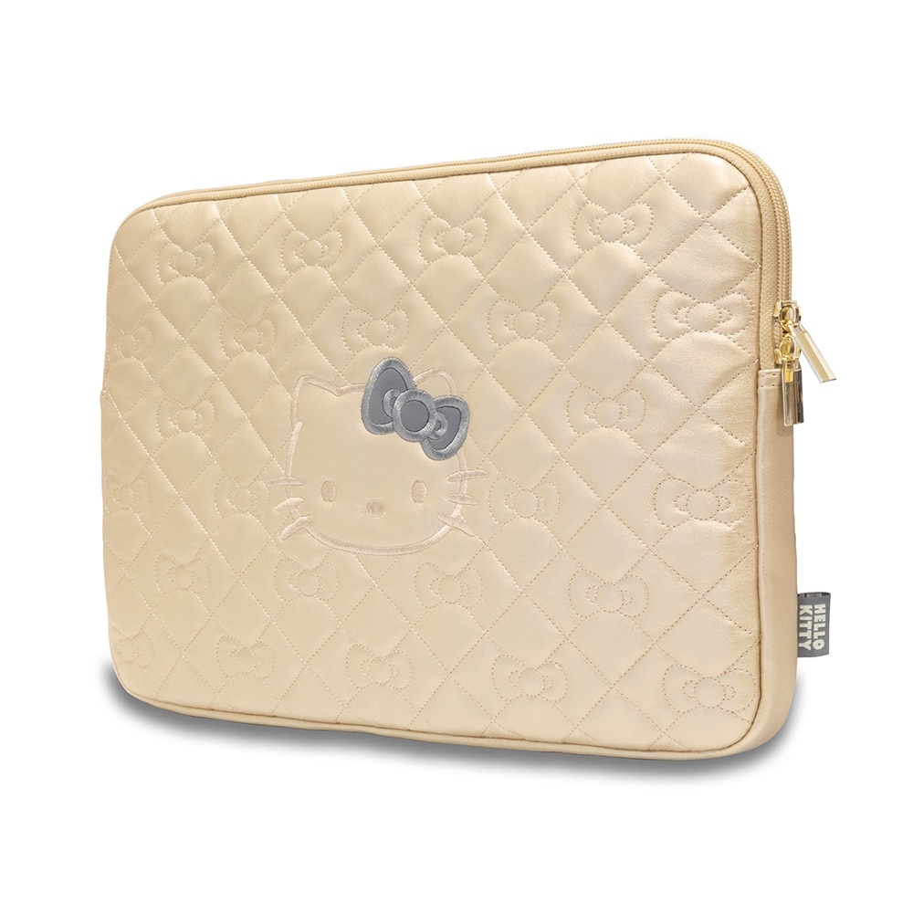 Husa pentru Laptop, 14" - Hello Kitty Sleeve Zip PU Quilted Bows (HKCSZPEKHBPD) - Gold
