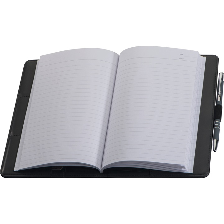 Caiet Perugia A5, cu coperta din piele artificiala, 80 pagini, negru