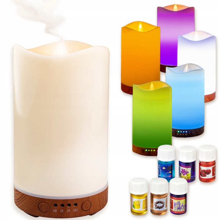 Difuzor de Arome si Umidificator Ultrasunic Aromaterapie BellFyd®, Led Multicolor 7 culori, 130 ml capacitate, Autonomie pana la 12 ore, Stejar deschis