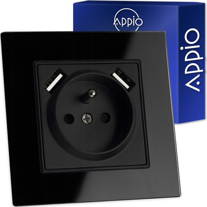 Priza electrica cu 2x USB, DLED, negru, 8,6x8,6x5,1cm, pentru pusca FI60