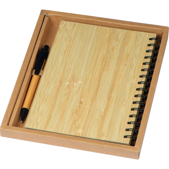 Caiet Pisa A5 cu pix, coperta din bambus, 160 pagini, maro