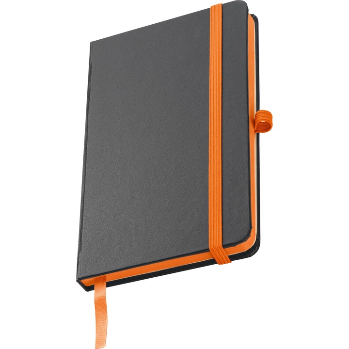 Rostok A6 vonalas jegyzetfüzet, kívül fekete PU borítóval, 160 oldal, narancs