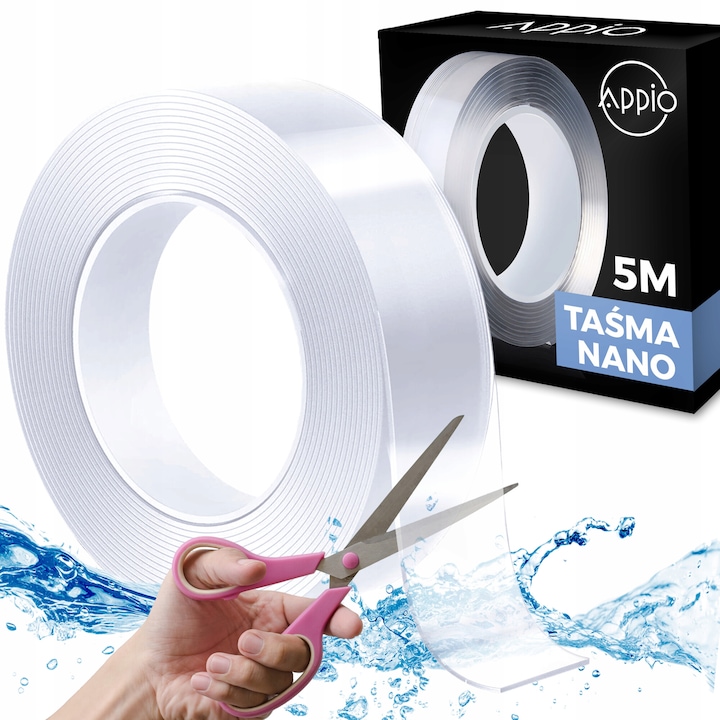 Banda adeziva dublu-sided, APPIO Nano Tape, reutilizabila, 5mx25mm