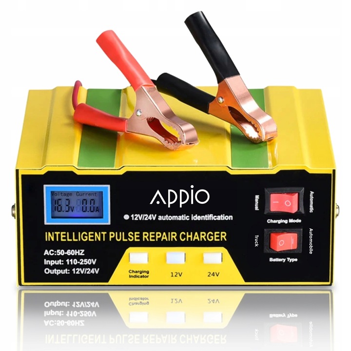 Redresor auto DLED, functie de reparatie, 12V/24V, ecran LCD, compact