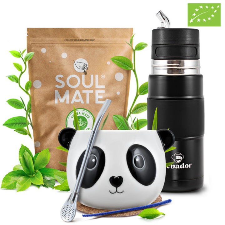 Ceai Yerba Mate Set, Soul Mate Elaborada 500g, Yerbomos 450 ml, Cana 350 ml, Bombilla