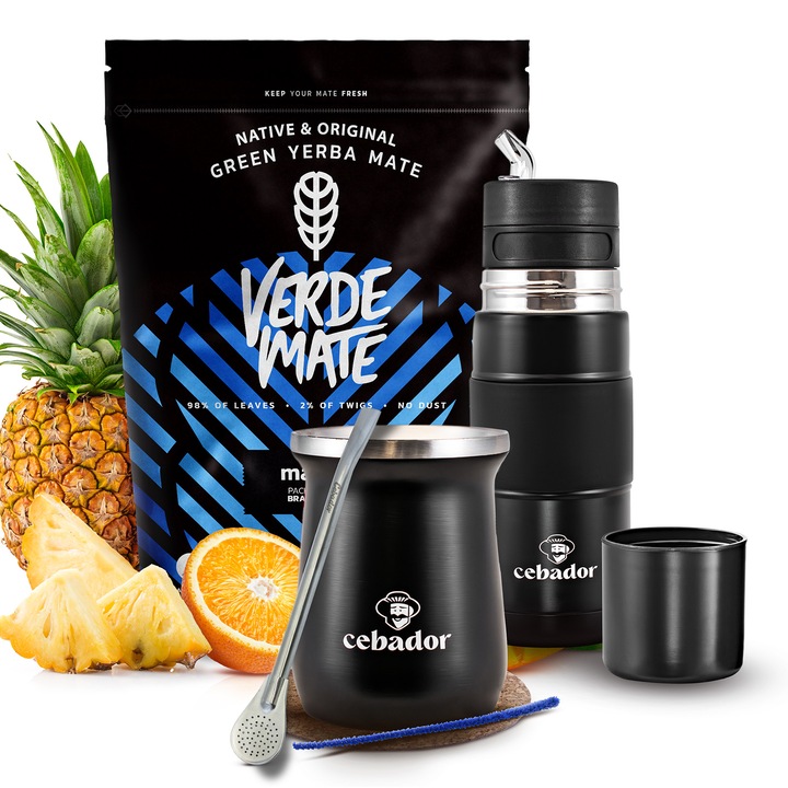 Ceai Yerba Mate Set, Verde Mate Mas IQ 500g Yerbomos TermoMate Bombilla