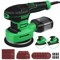 Slefuitor orbital discuri mouse, rotunde, patrate 3 in 1, Shawty®, S0086, 450 W, 14000RPM, Cu set 18 buc disc abraziv, Verde
