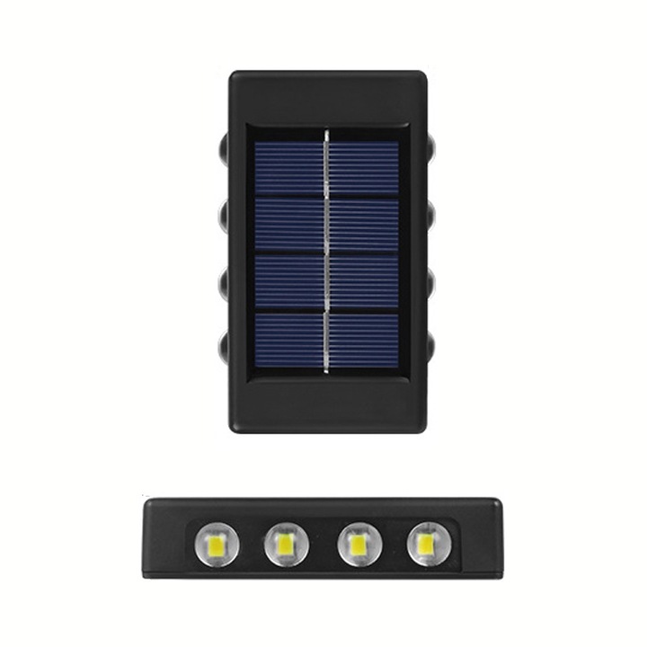 Lampa solara de exterior, rezistenta la apa, 8LED, alb cald, 55x100x23mm