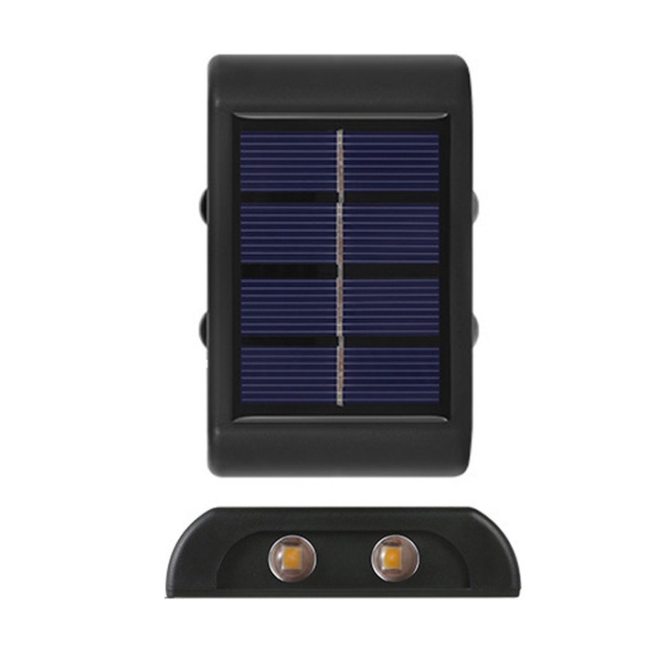 Lampa solara de gradina, iluminare sus-jos, rezistenta la ploaie, negru, 57x89x23mm, lumina calda