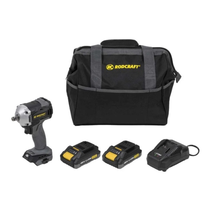 Set pistol de insurubat cu impact + 2 acumulatori 6Ah + incarcator + geanta transport, Rodcraft RC9077K6, cap patrat 1/2", turatie 1700rpm, cuplu maxim 1500Nm