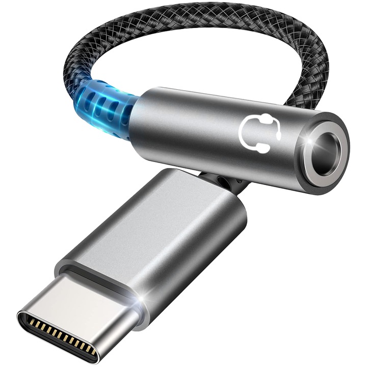 Аудио адаптер Yefound, USB Type C - жак 3,5 mm, DAC, сив