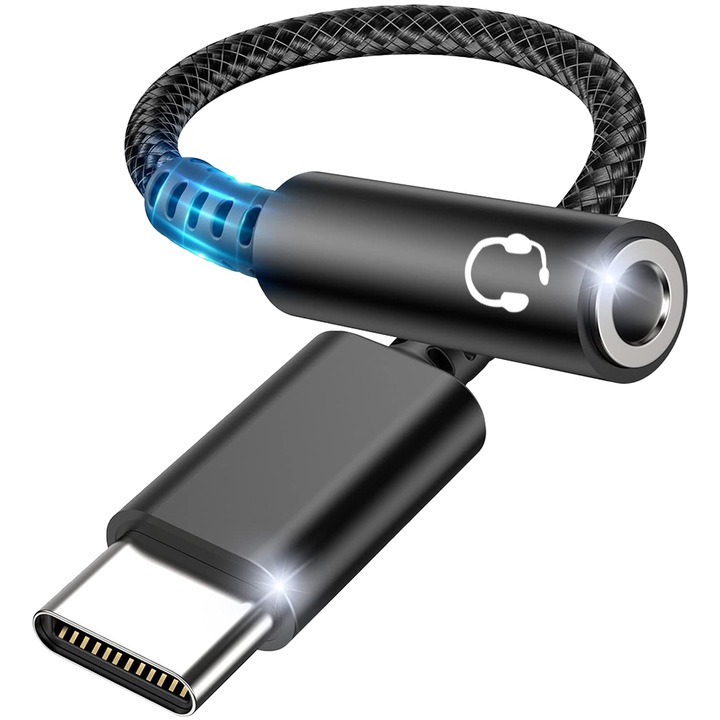 Аудио адаптер Yefound, USB Type C - Jack 3.5 mm, DAC, универсален, черен