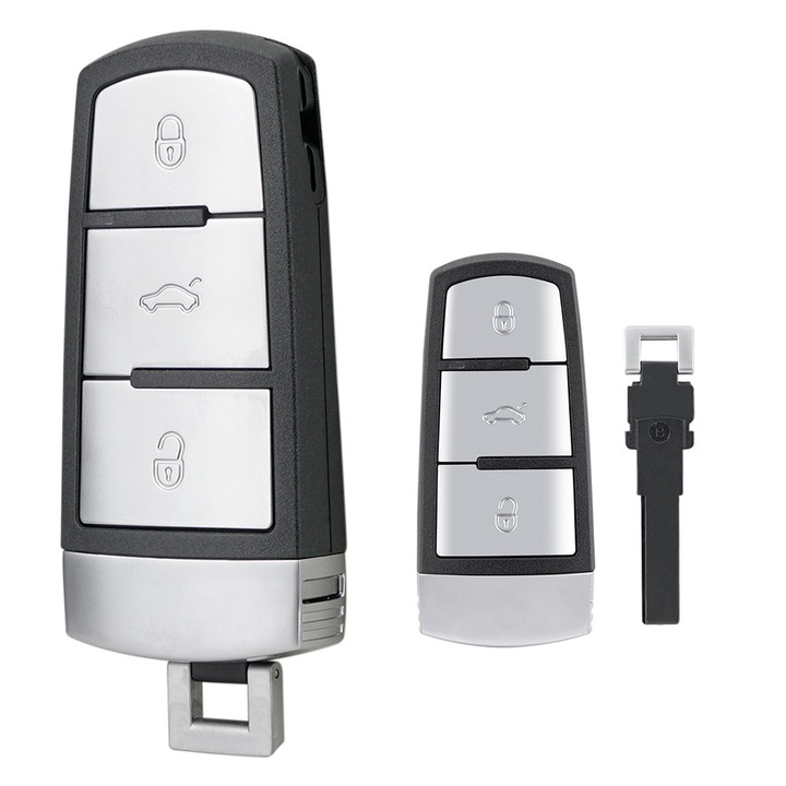 Carcasa cheie auto cu 3 butoane, compatibila Volkswagen VW Passat CC B6 B7 3C 2005-2015, +Surubelnita +Breloc negru / argintiu