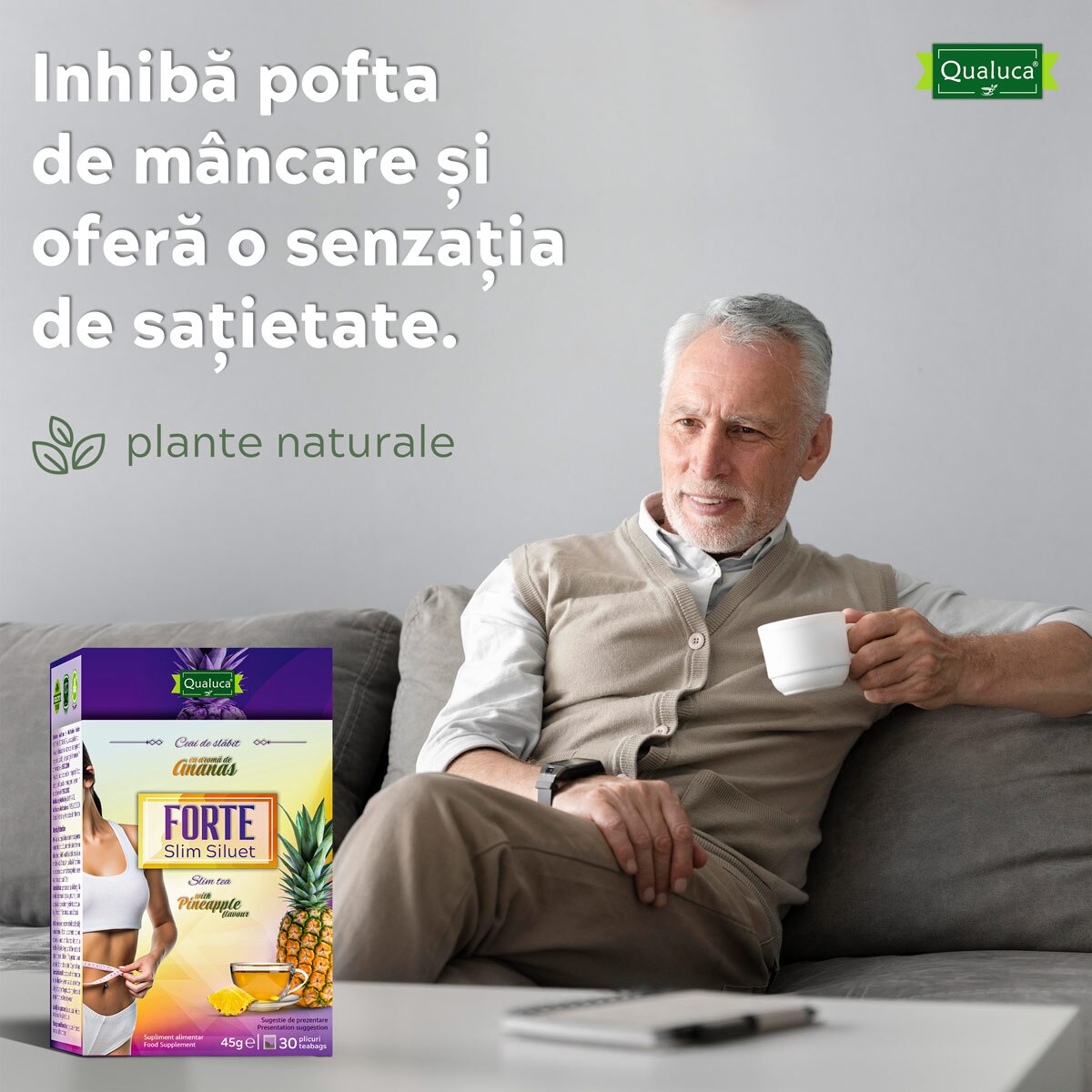 Ceai de slabit, Complex de slabit FORTE 7+2 - 90 zile, Ceai Qualuca Slim  Siluet FORTE cu aroma de Ananas, Ceai verde, Senna, set 9 cutii, 270  plicuri, 405gr - eMAG.ro