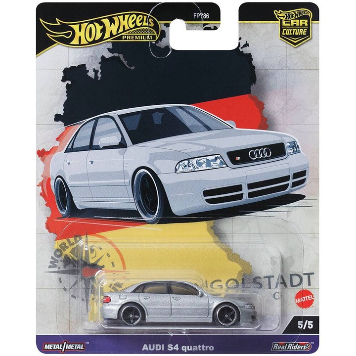 Hot Wheels Premium metal car, World Tour, Car Culture, HRV81, Audi S4 Quattro, 1:64, сив