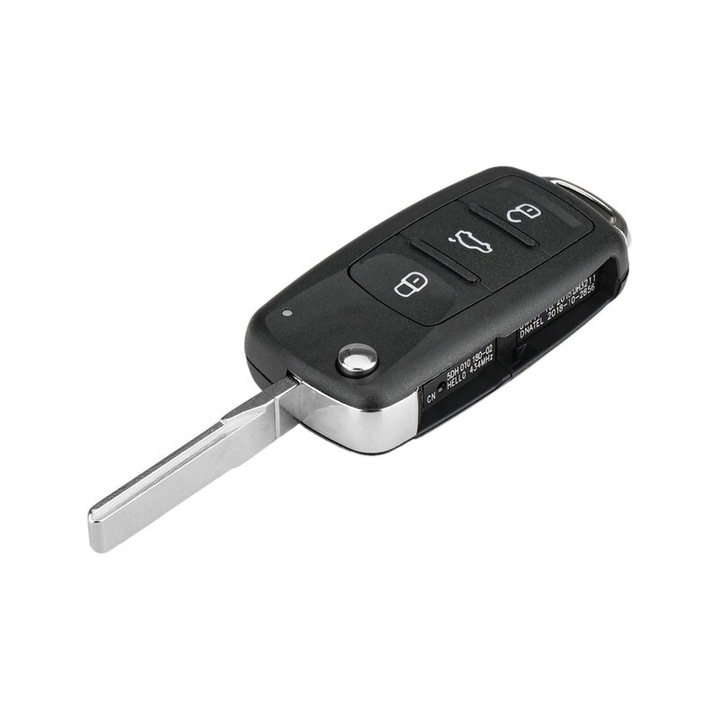 Összecsukható autókulcstartó, 3 gombos, fekete, kompatibilis VW/Skoda/Seat