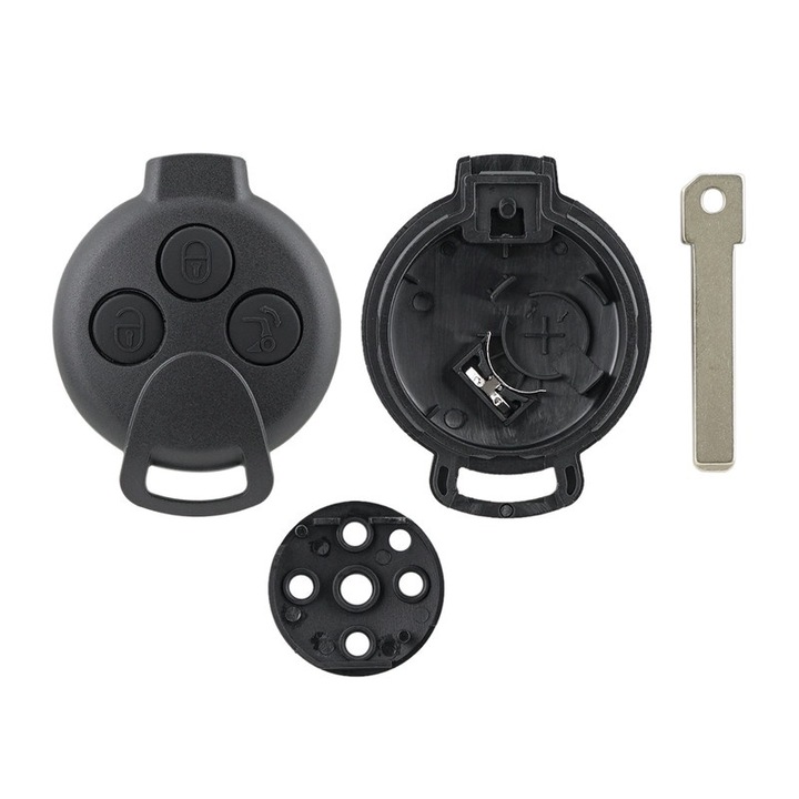 Autós kulcstartó 3 gombbal és kulccsal Smart Fortwo 451-hez, fekete, 2007-2013