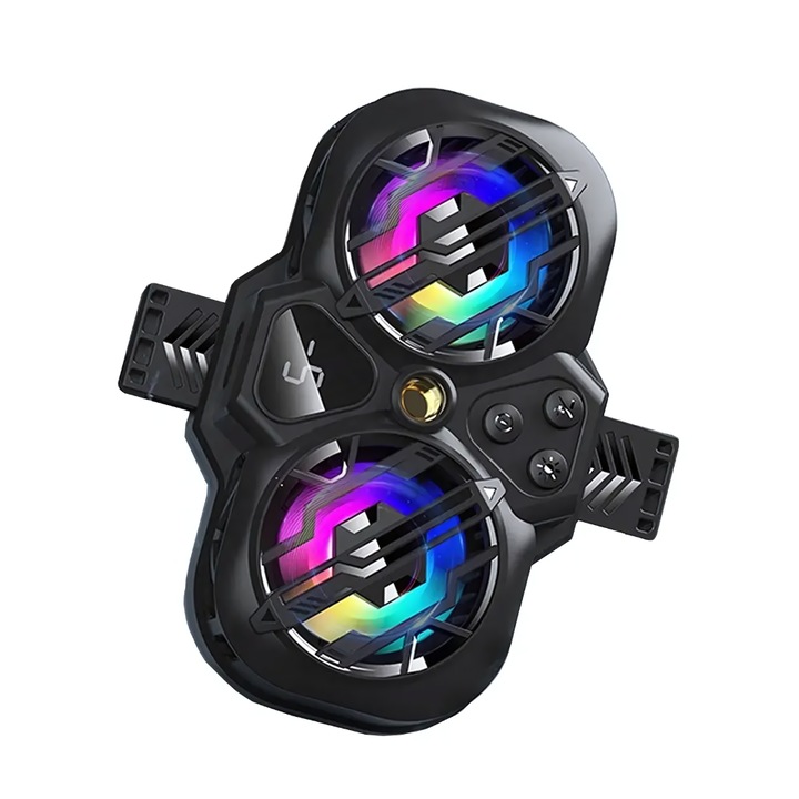 FAVsmart® двоен охладител за телефон с RGB светлина, съвместим с iPhone и Android, игри, интелигентен контрол на температурата за оптимизирана производителност и бързо охлаждане, черен