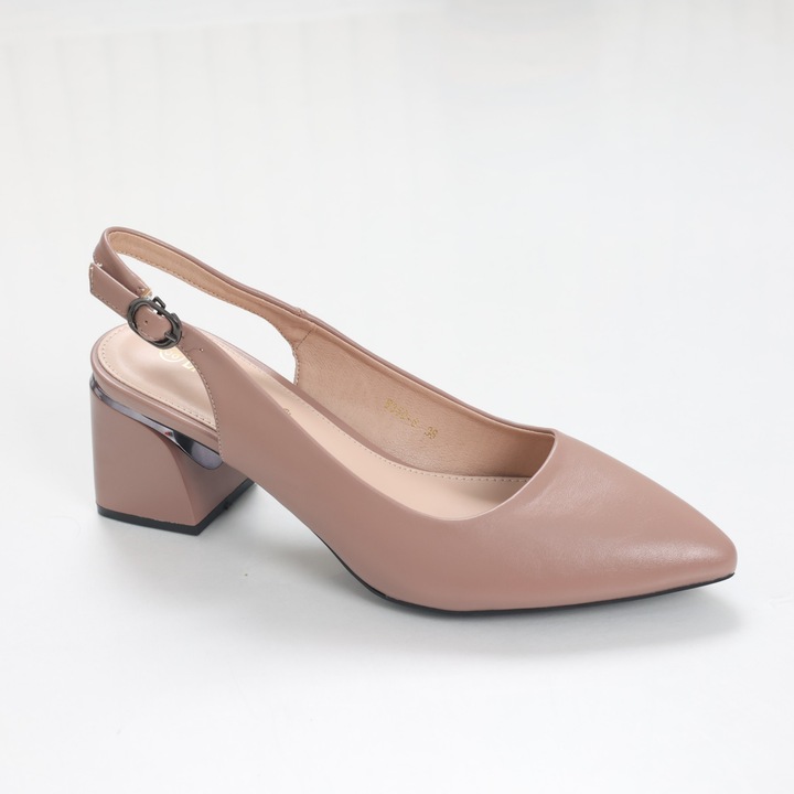 Pantofi dama cu toc, Moda Stil, din Piele Ecologica, nude, 37 EU