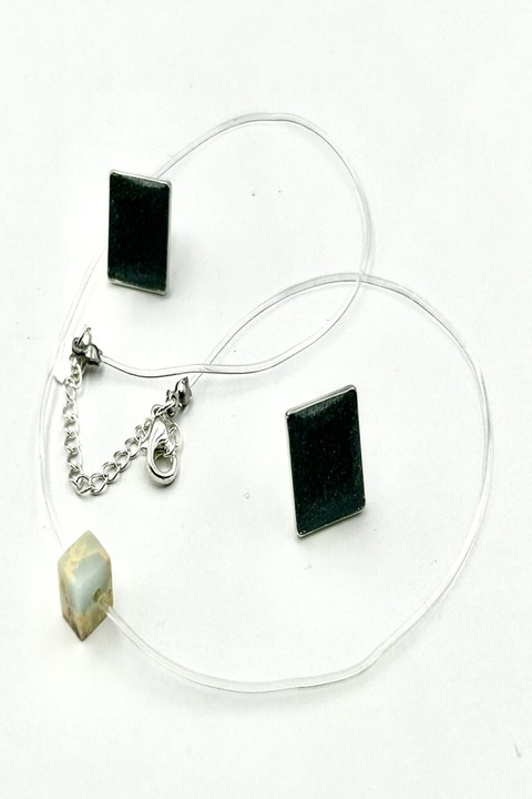 Colier la baza gatului pe fir transparent din silicon cu pandantiv si inchidere reglabila din Argint 925, Ma Bijoux, Handmade, Piatra semipretioasa: Shoushan Stone, Square, Multicolor + CERCEI