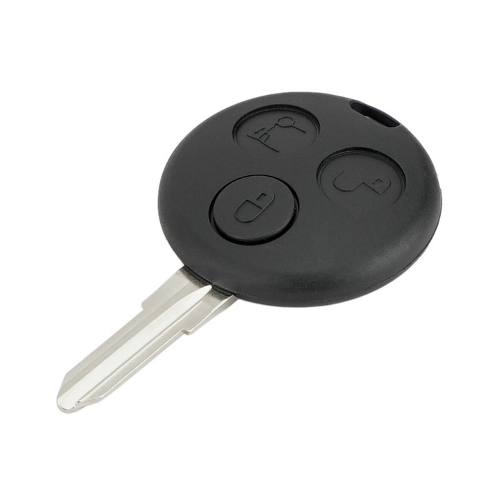 Autókulcstartó 3 gombbal és tompa kulccsal, kompatibilis Smart Fortwo, Forfour, City Coupe, Cabrio, Roadster, fekete