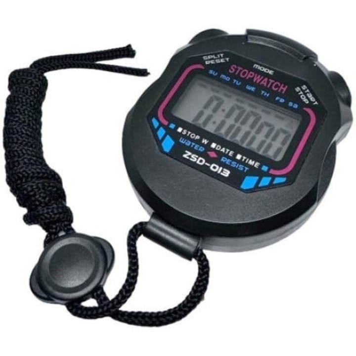 Többfunkciós digitális stopper, dátum- és időkijelző, vezetékkel, fekete, Dactilion®
