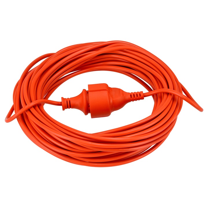 Cablu prelungitor de gradina 20m 2x1mm2, 1x priza 230V, portocaliu