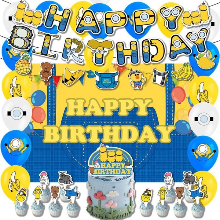 Léggömbök és születésnapi díszek, gyerekeknek, Anime témájú, sárga
