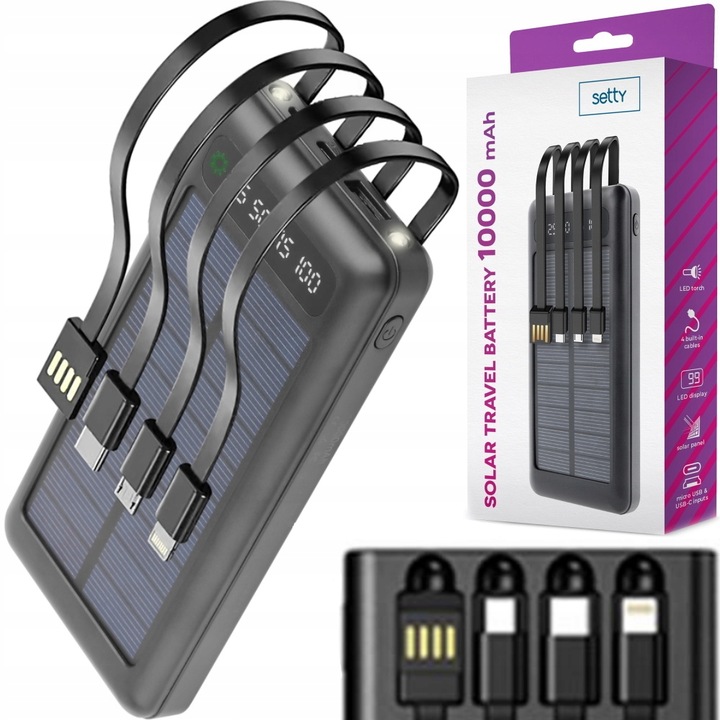 Setty power bank, SLR-100, 10000 mAh, solar, Negru