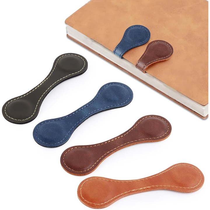 Set 4 semne de carte magnetice Zenzmy, piele ecologica, 10cm, multicolor